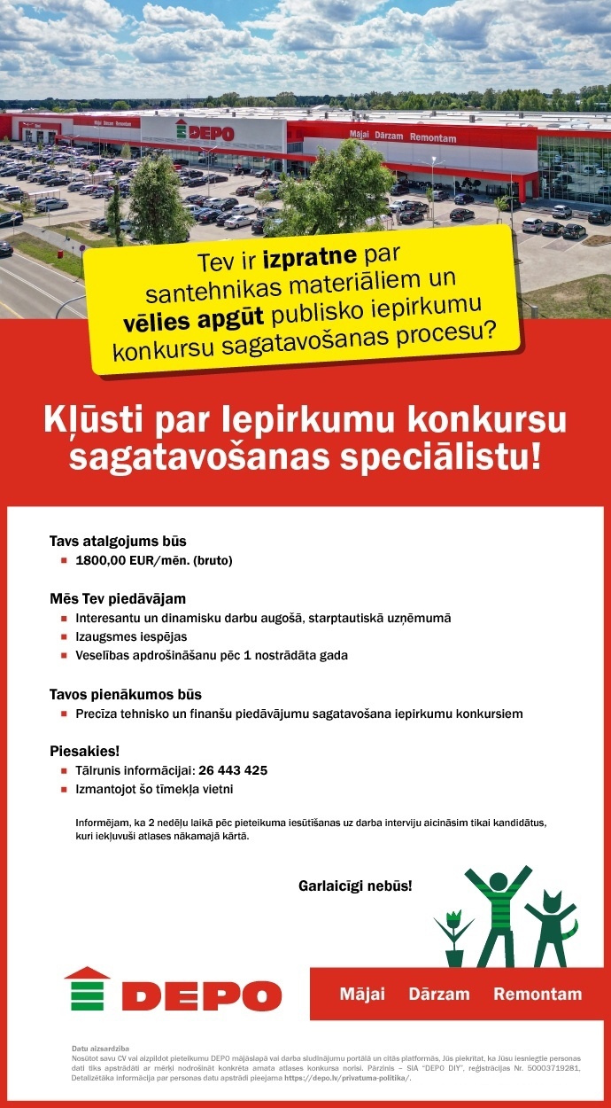 DEPO DIY, SIA Iepirkumu konkursu sagatavošanas speciālists/-e