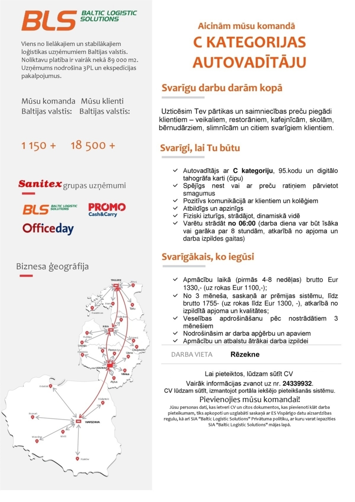 Baltic Logistic Solutions, SIA Autovadītājs/-a ar C kategoriju Rēzeknē