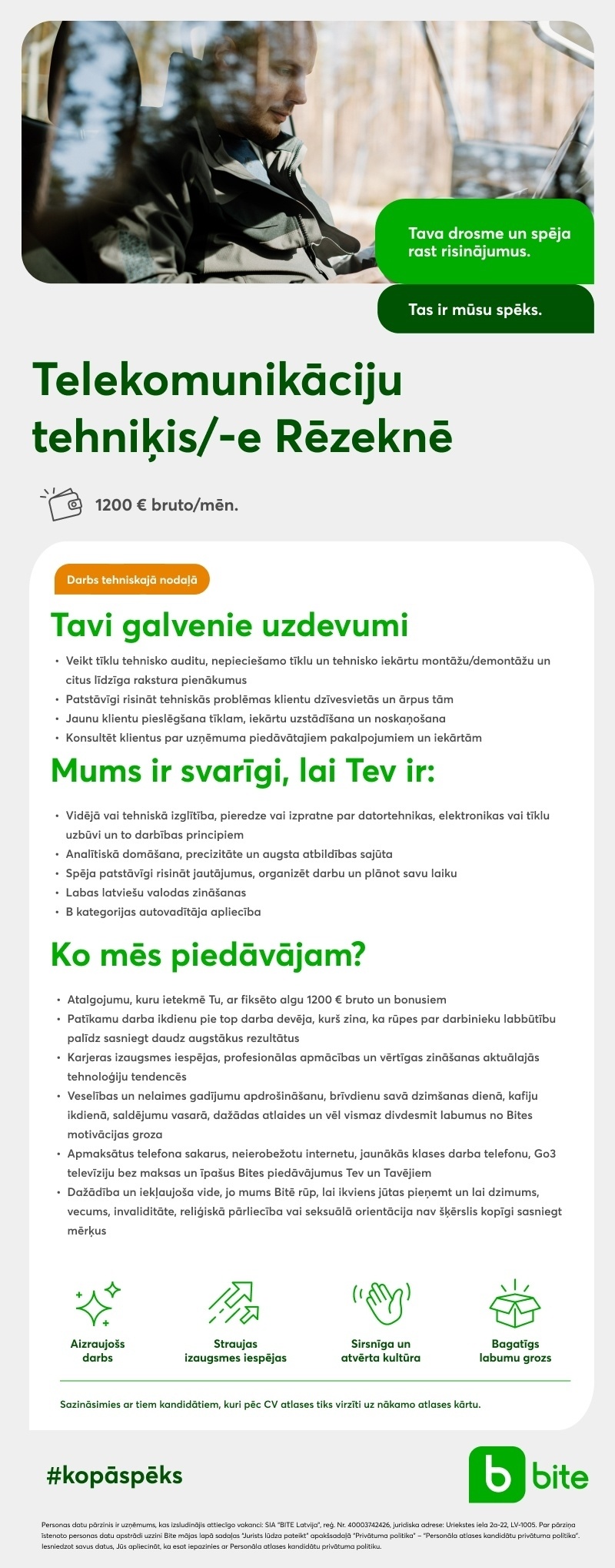 BITE Latvija, SIA Telekomunikāciju tehniķis/-e Rēzekne