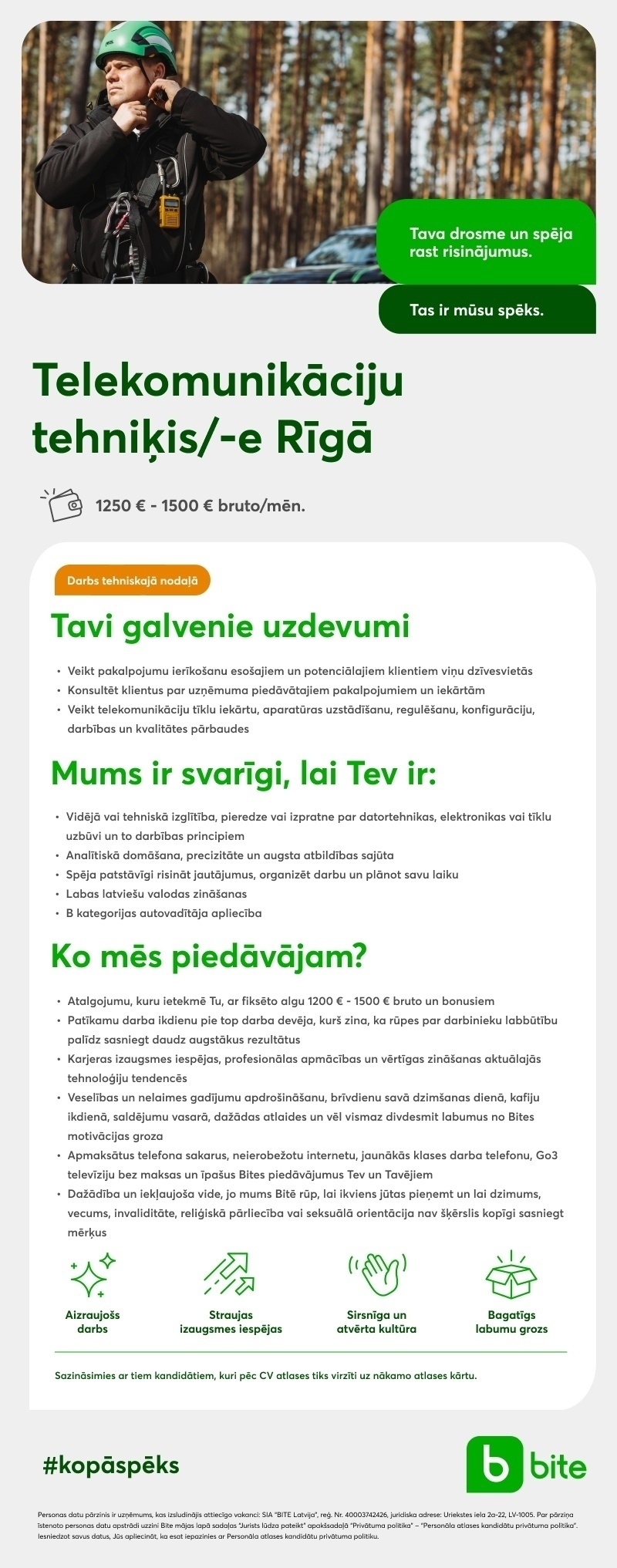 BITE Latvija, SIA Telekomunikāciju tehniķis/-e Rīga