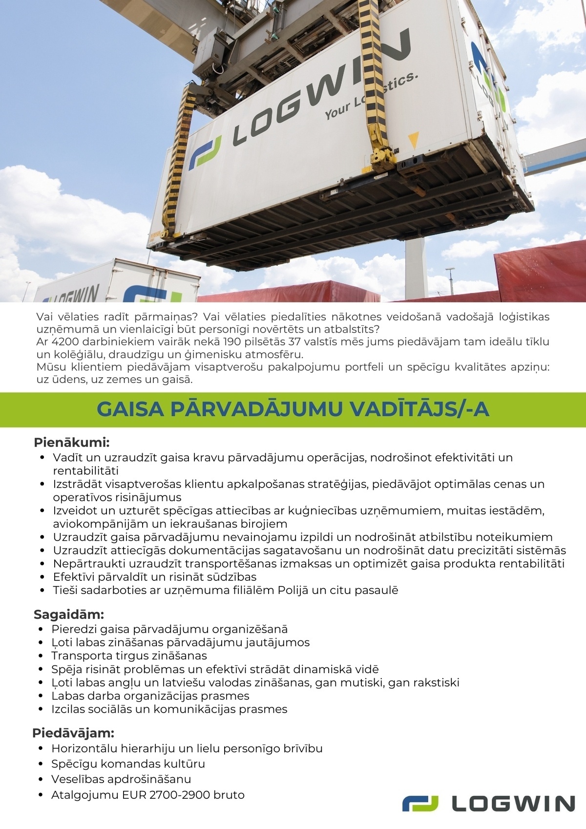 SAS "Manpower Lit" filiāle "Manpower Lit" Gaisa pārvadājumu vadītājs/-a