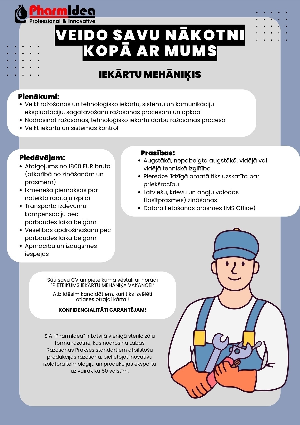 PHARMIDEA, SIA Iekārtu mehāniķis/-e