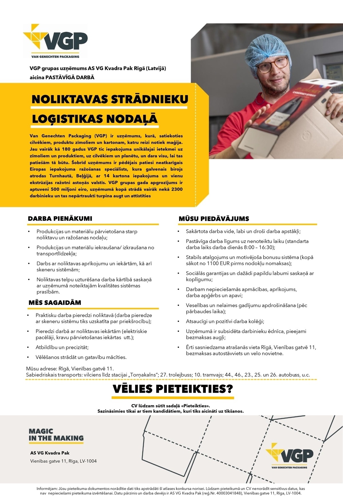VG KVADRA PAK, AS Noliktavas strādnieks/-ce loģistikas nodaļā