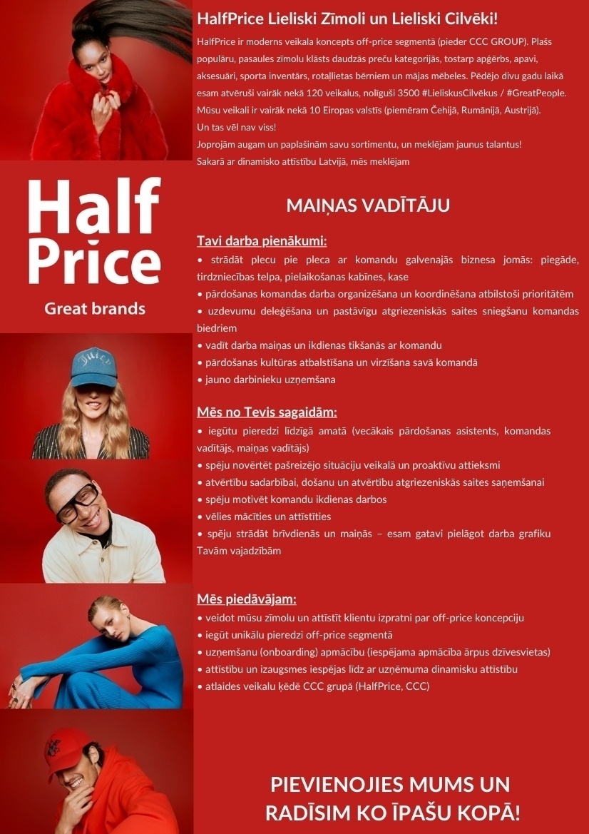 CCC SHOES LATVIA, SIA Maiņas vadītājs/-a TC "Rīga Plaza", Mūkusalas iela 71