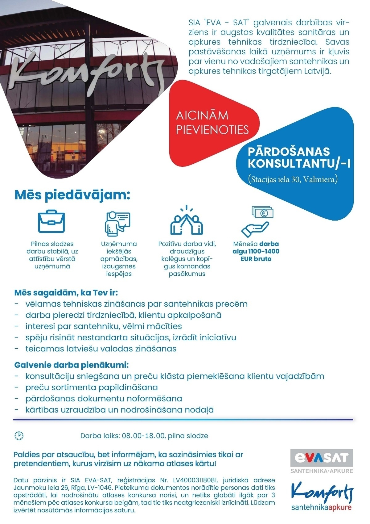 EVA-SAT, SIA Pārdošanas konsultants/-e (Stacijas iela 30, Valmiera)