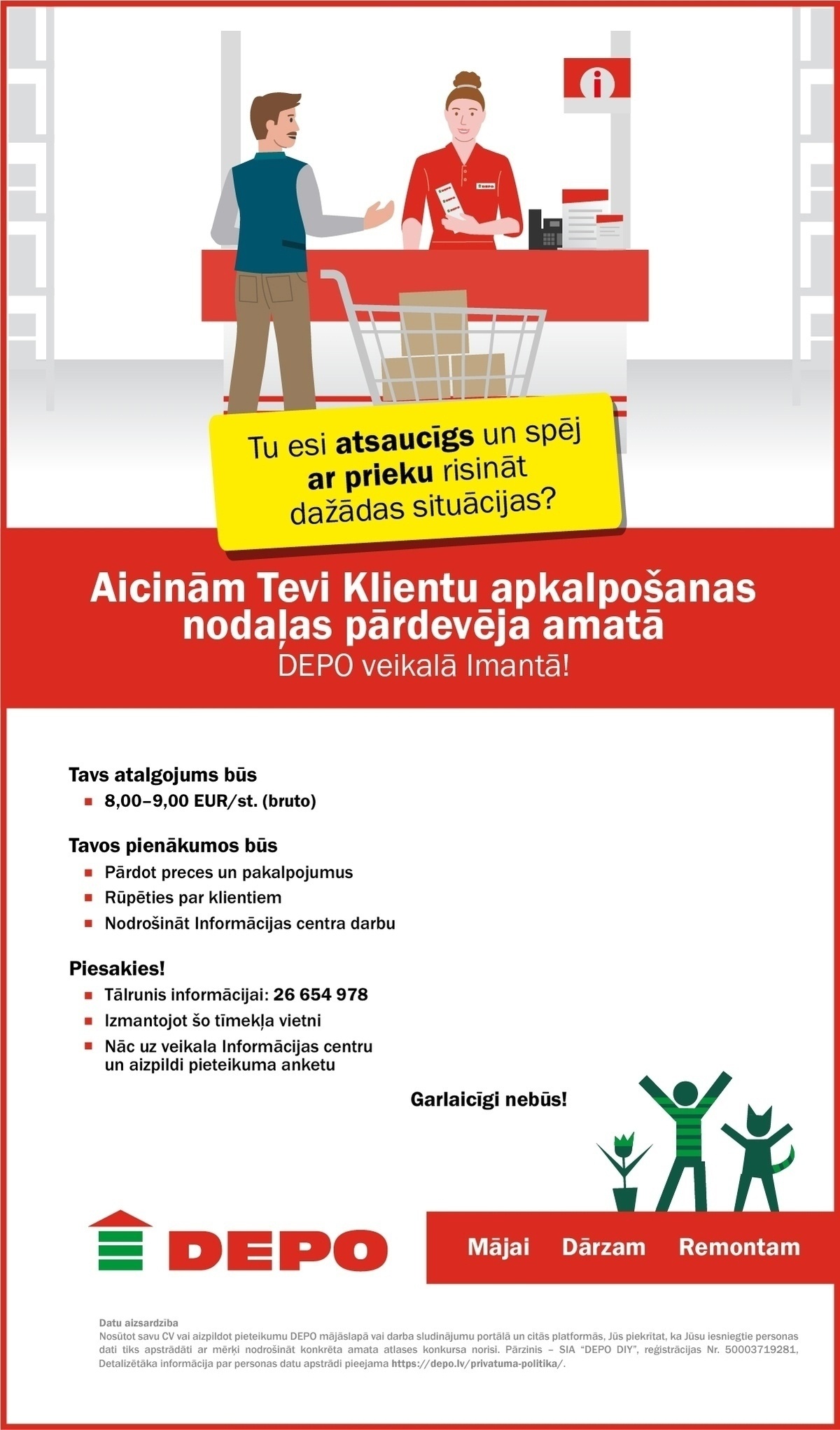 DEPO DIY, SIA Klientu apkalpošanas nodaļas pārdevējs/-a DEPO veikalā Imantā