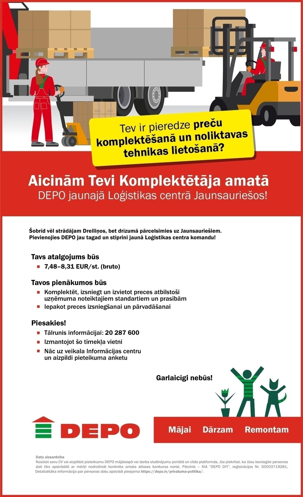 DEPO DIY, SIA Komplektētājs/-a jaunajā DEPO Loģistikas centrā Jaunsauriešos