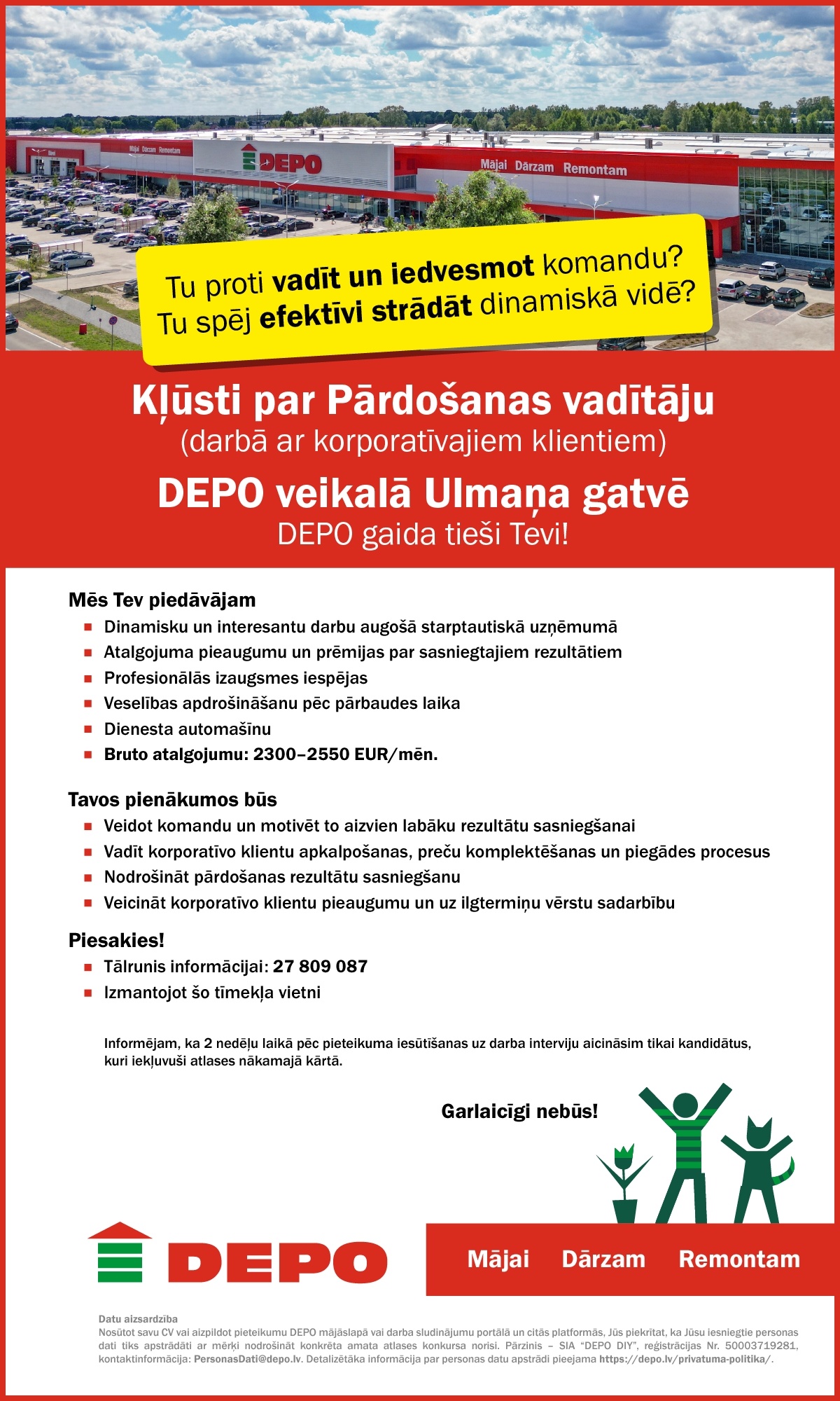 DEPO DIY, SIA Pārdošanas vadītājs/-a Ulmaņa gatvē