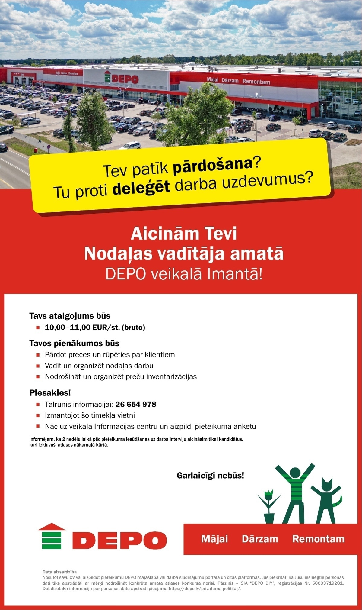 DEPO DIY, SIA Nodaļas vadītājs/-a Imantā