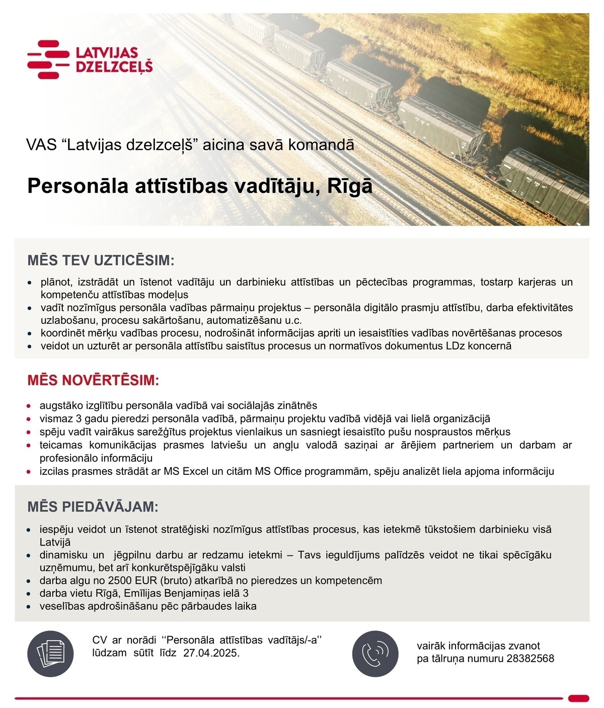 Latvijas dzelzceļš, AS Personāla attīstības vadītājs/-a