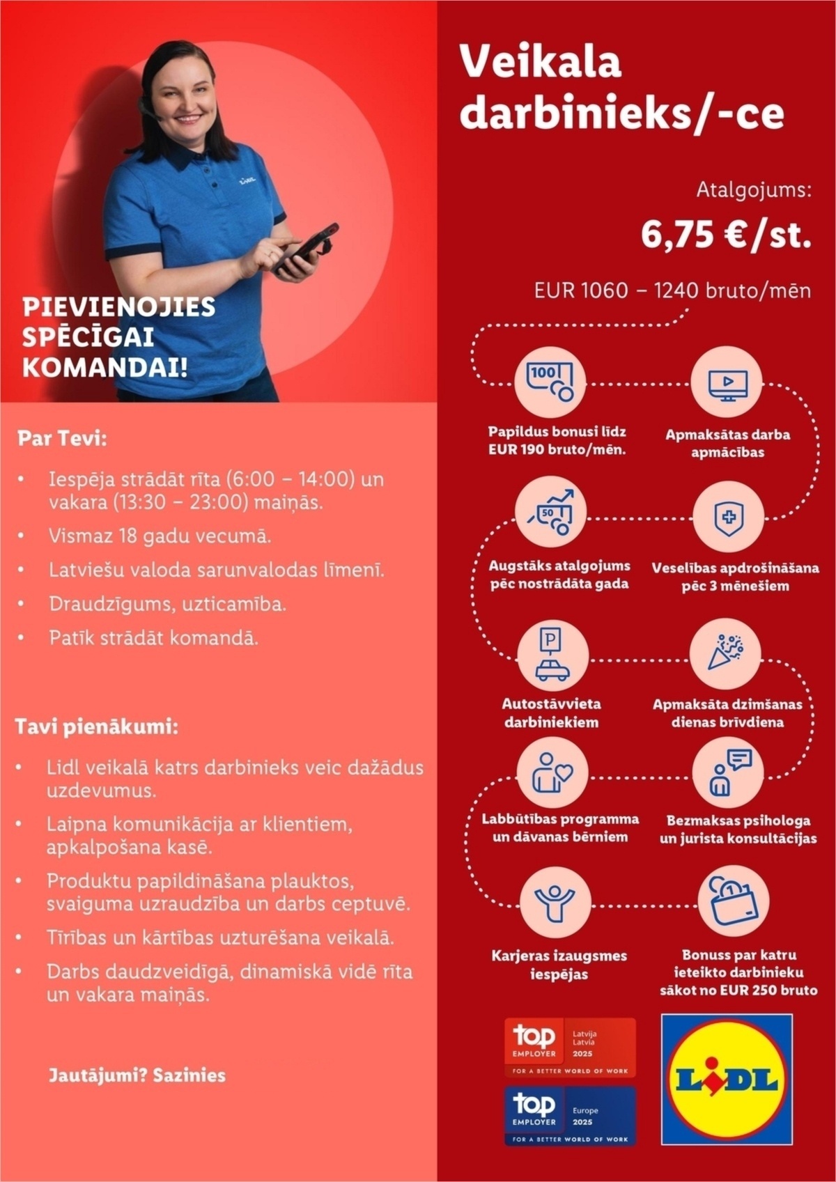 Lidl Latvija, SIA Veikala darbinieks/-ce Ķengaragā, Rīgā