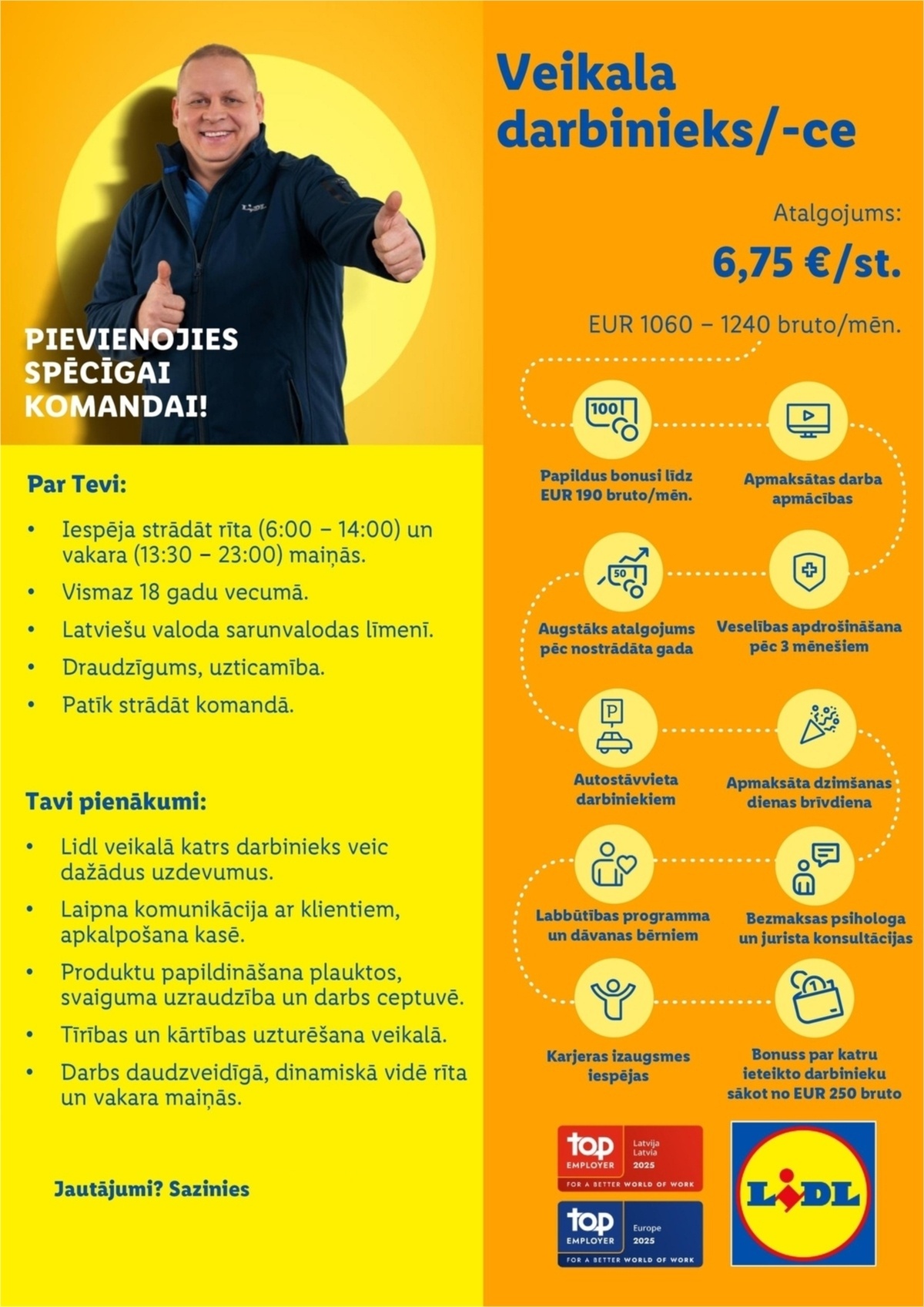 Lidl Latvija, SIA Veikala darbinieks/-ce Sarkandaugavā, Rīgā
