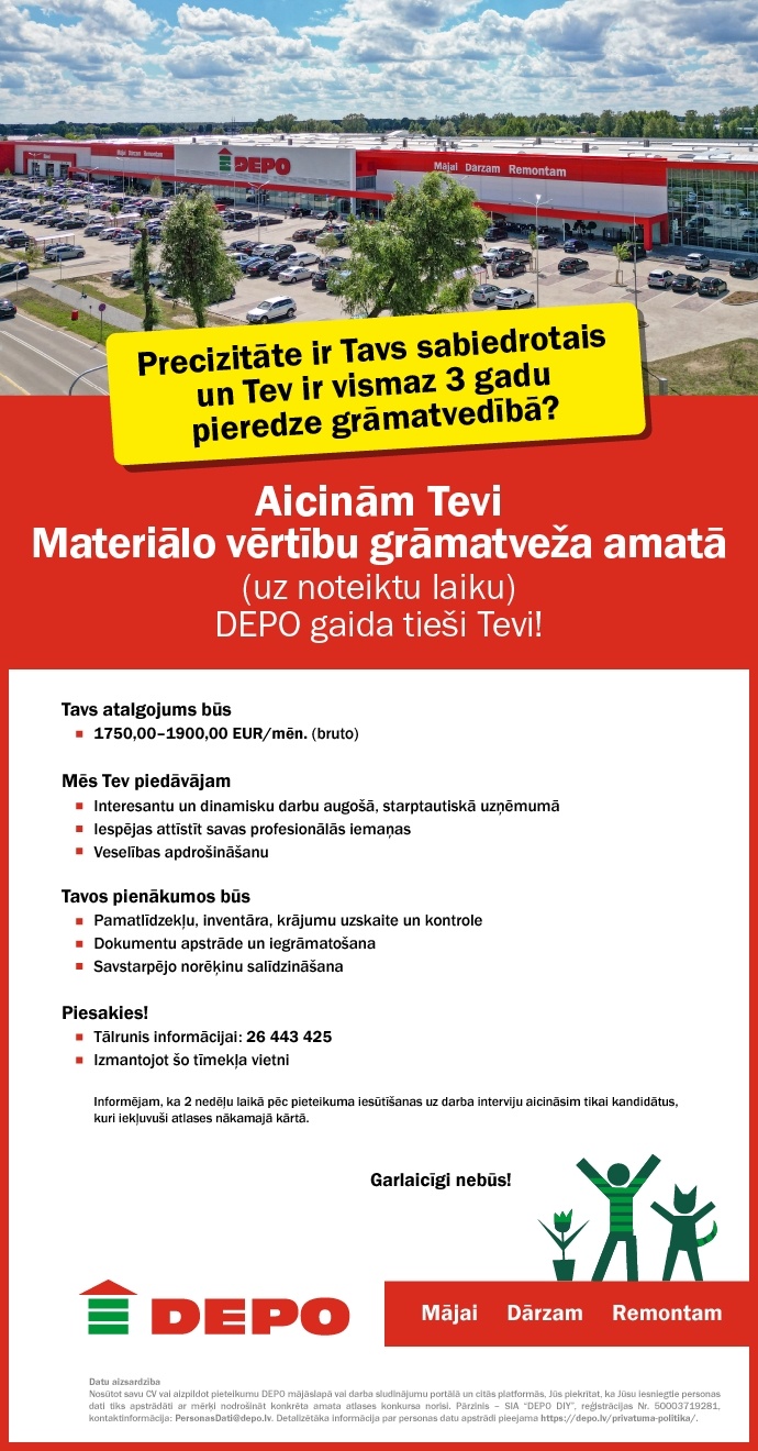 DEPO DIY, SIA Materiālo vērtību grāmatvedis/-e
