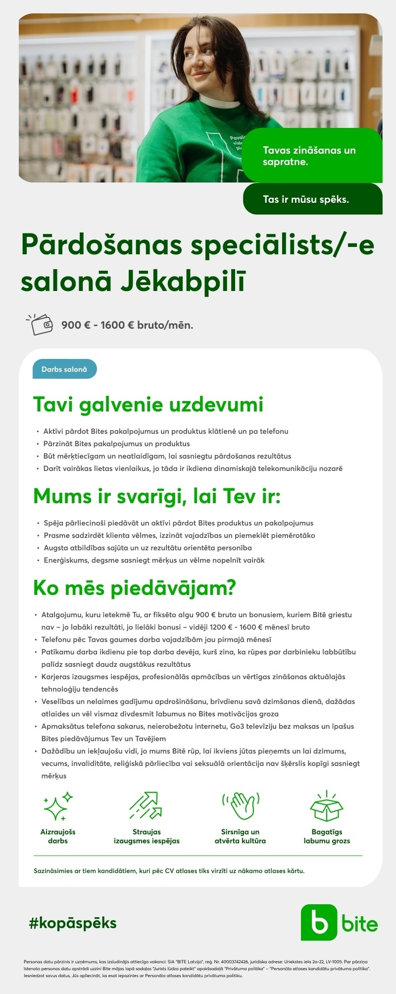 Bite Latvija Pārdošanas speciālists/-e salonā Jēkabpilī