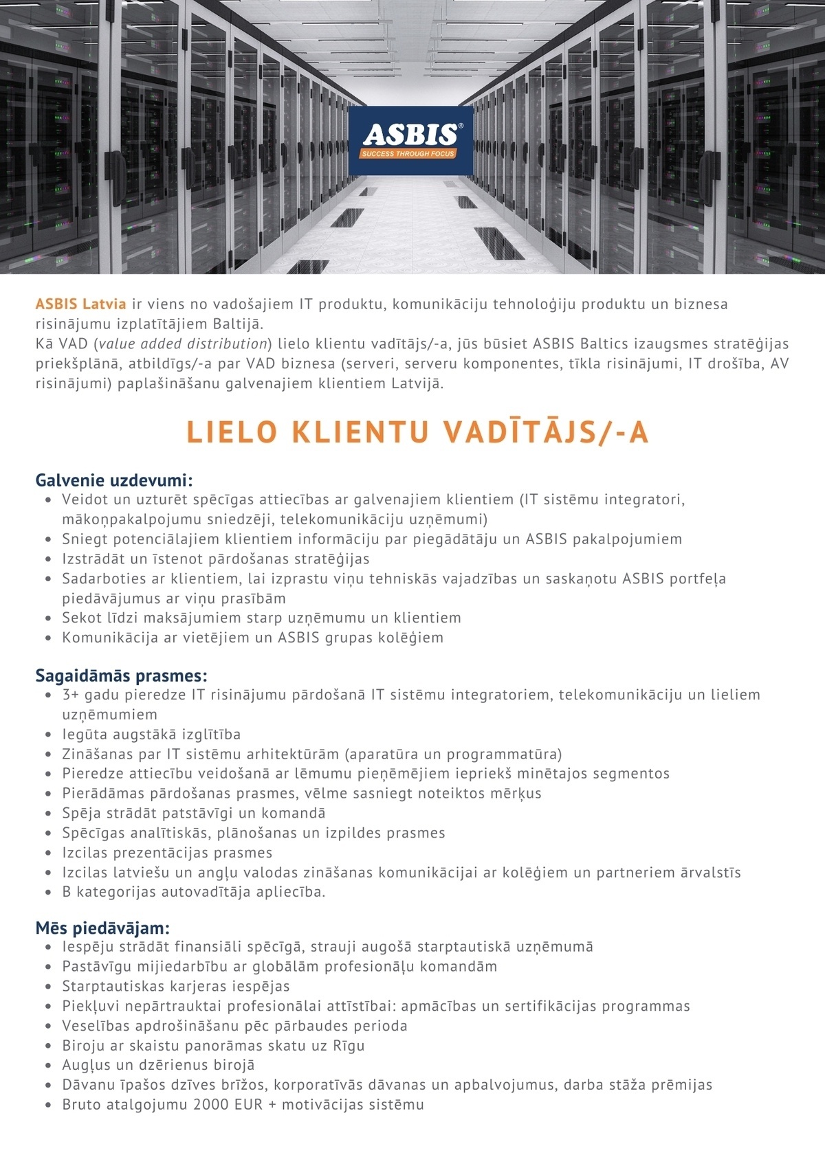 SAS "Manpower Lit" filiāle "Manpower Lit" Lielo klientu vadītājs/-a