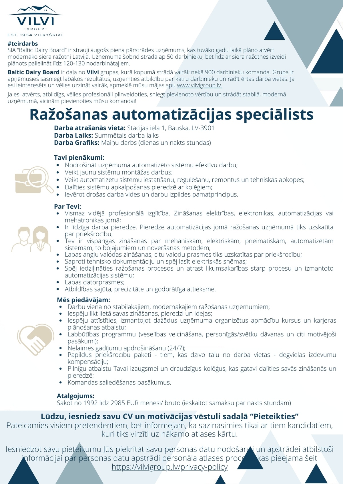 Baltic Dairy Board, SIA Ražošanas automatizācijas speciālists/-e