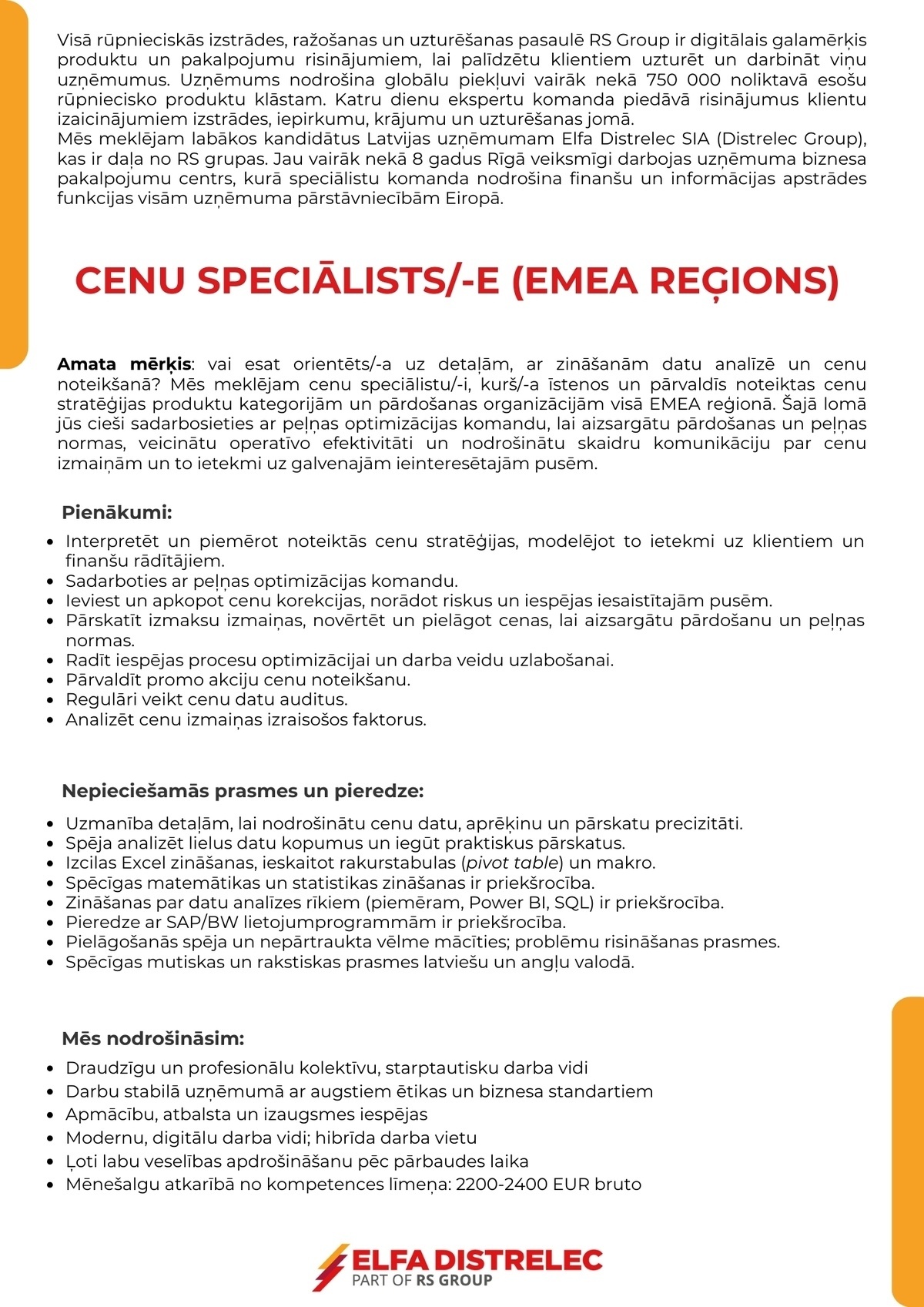 SAS "Manpower Lit" filiāle "Manpower Lit" Cenu speciālists/-e