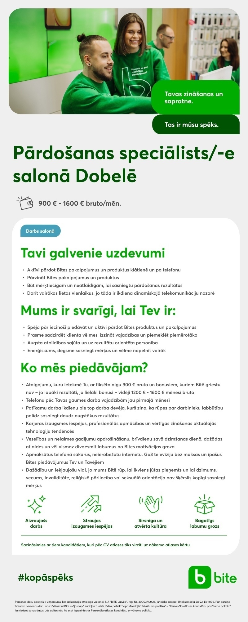 Bite Latvija Pārdošanas speciālists/-e salonā Dobelē