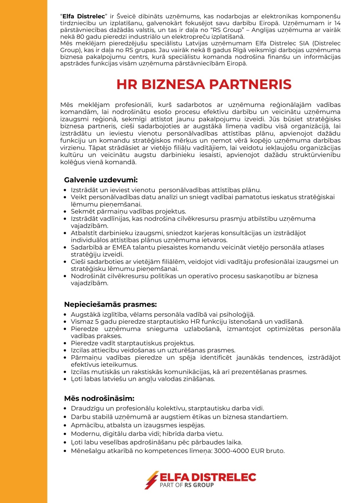 SAS "Manpower Lit" filiāle "Manpower Lit" HR biznesa partneris/-e