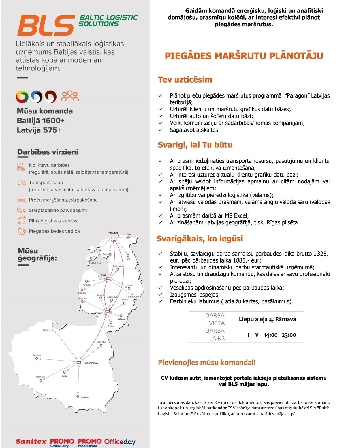 Baltic Logistic Solutions, SIA Piegādes maršrutu plānotājs/-a