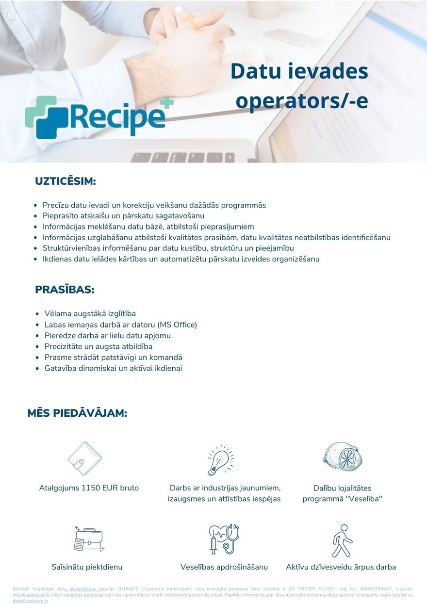 AS Recipe Plus Datu ievades operators/-e
