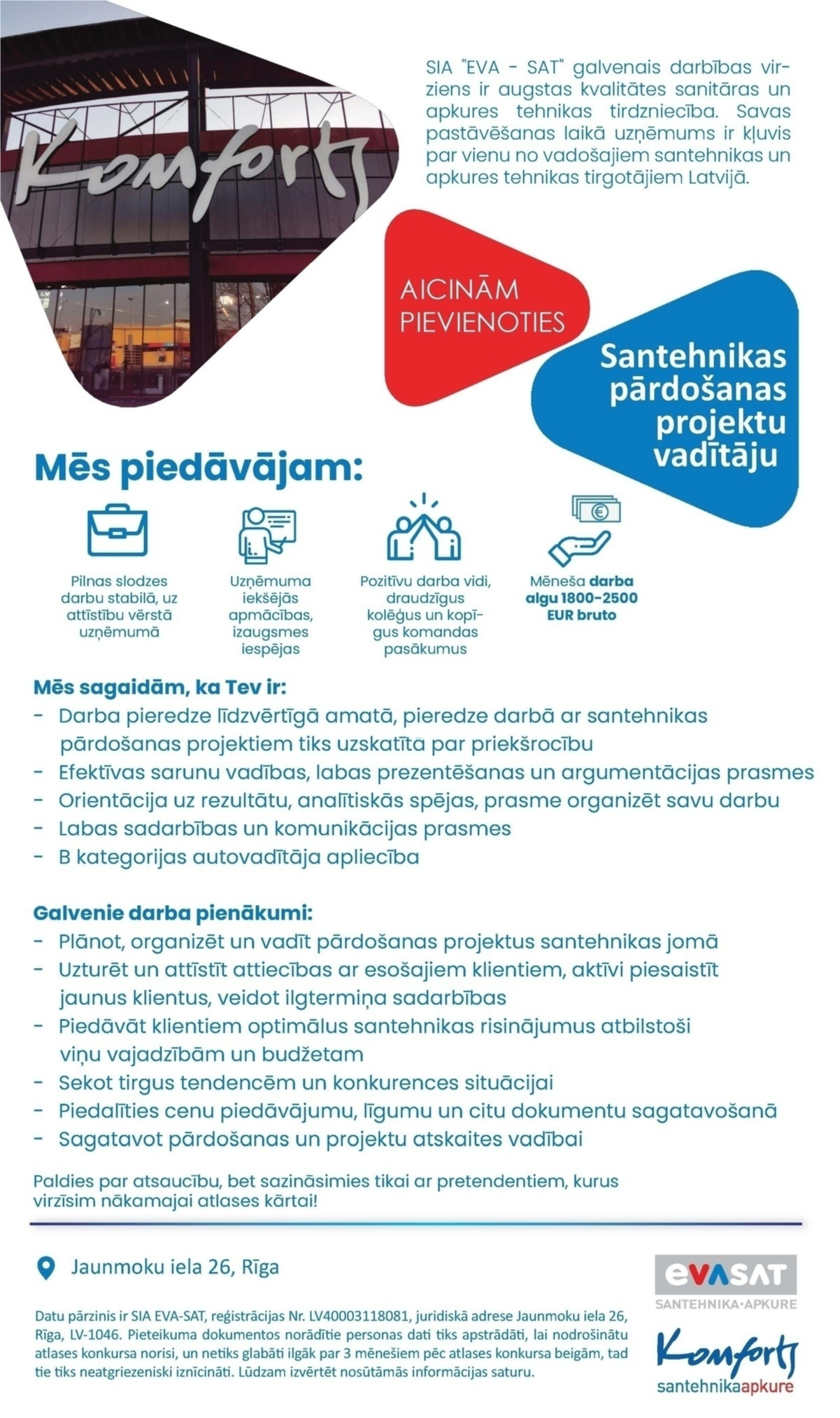 EVA-SAT, SIA Santehnikas pārdošanas projektu vadītājs/-a