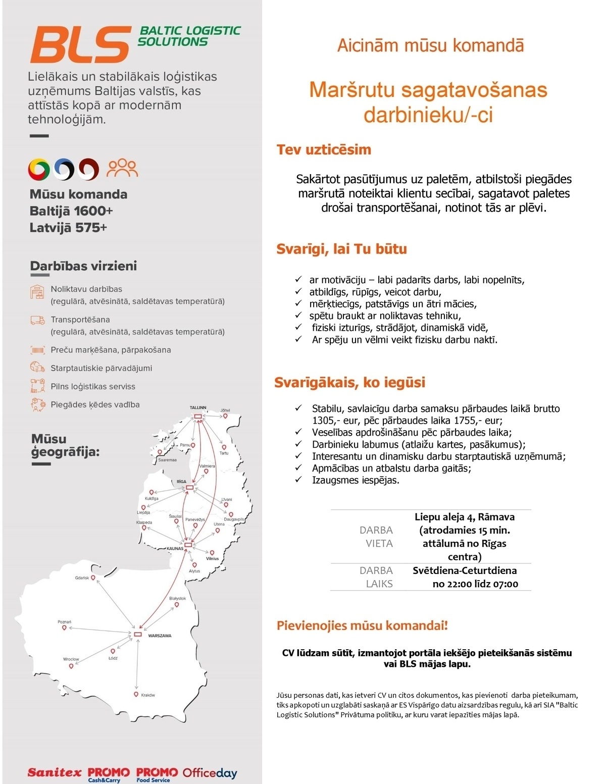 Baltic Logistic Solutions, SIA Maršrutu sagatavošanas darbinieks/-ce (nakts maiņā)
