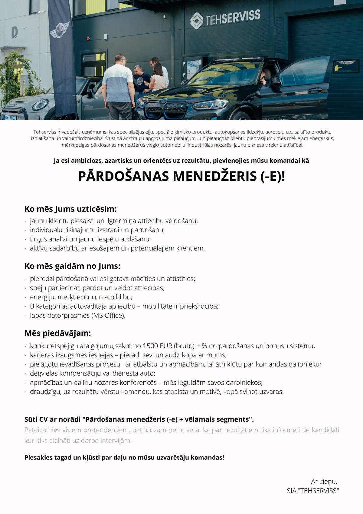 TEHSERVISS, SIA Pārdošanas menedžeris/-e