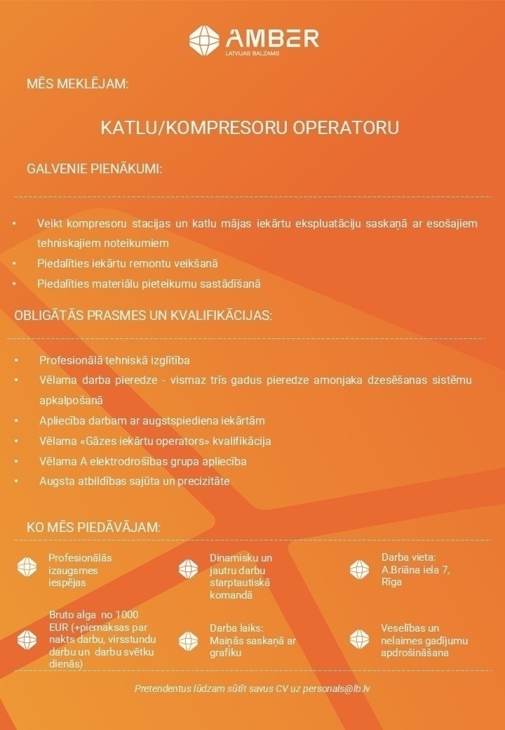 AMBER LATVIJAS BALZAMS, AS KATLU/KOMPRESORU OPERATORS/-E
