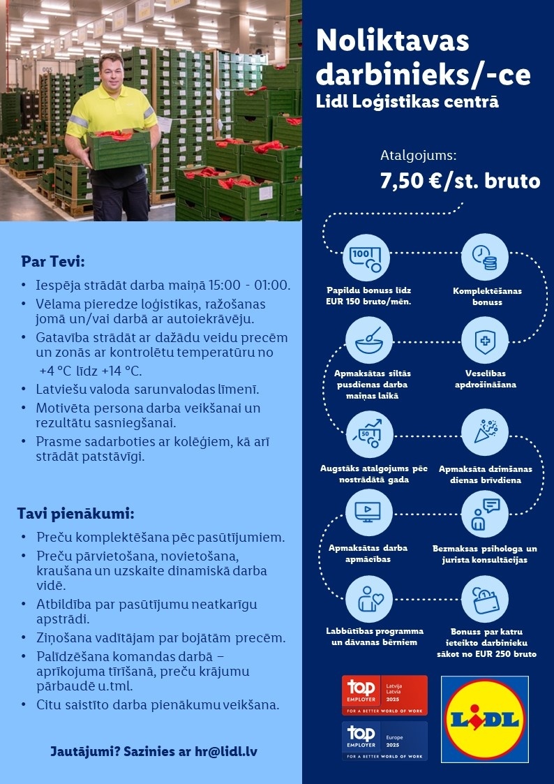 Lidl Latvija, SIA Noliktavas darbinieks/-ce