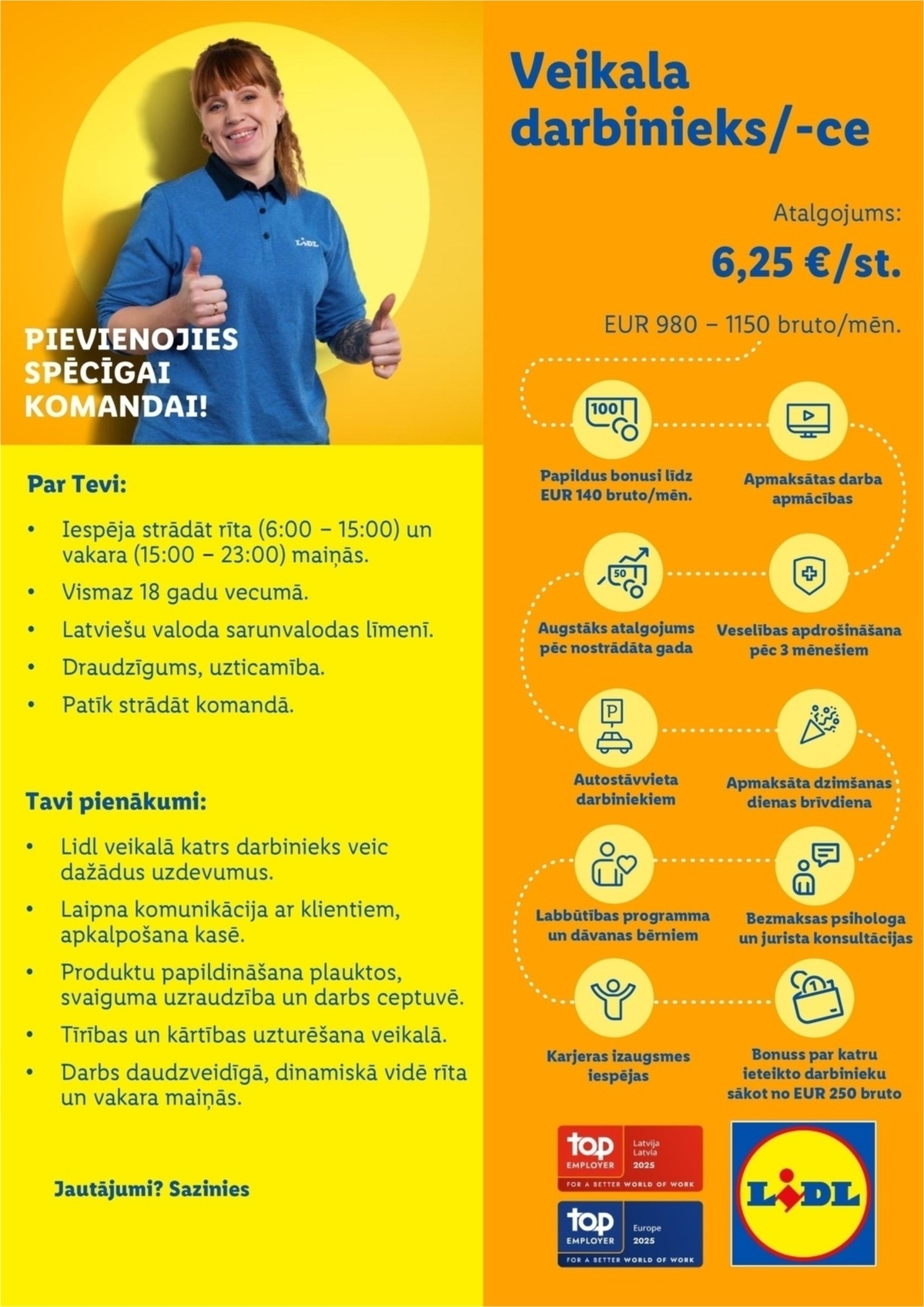 Lidl Latvija, SIA Veikala darbinieks/-ce Tukumā