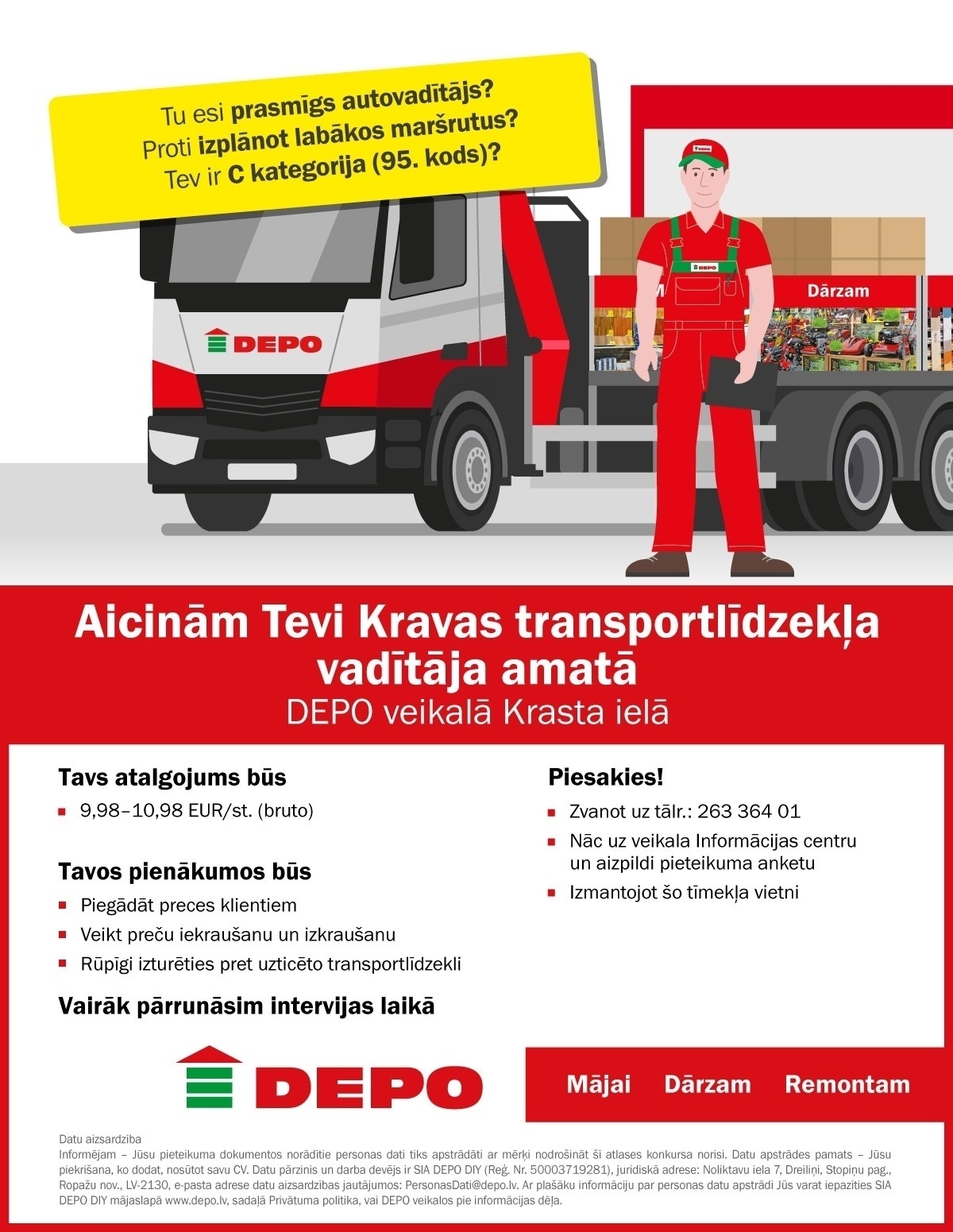 DEPO DIY, SIA Kravas transportlīdzekļa vadītājs/-a "DEPO" veikalā Krasta ielā